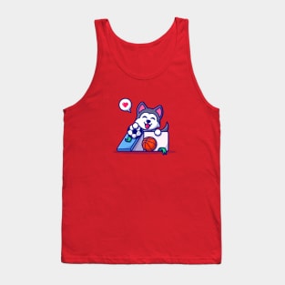 Cute Husky Dog In Box With Ball Cartoon Vector Icon Illustration Tank Top